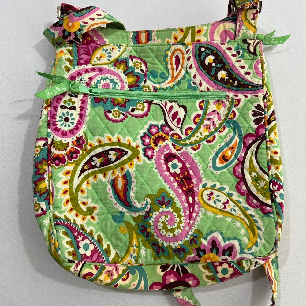 Vera Bradley Tutti Frutti Mailbag Crossbody Bag Quilted Green Pink Paisley - Picture 6 of 15